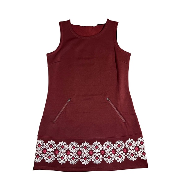 Athleta Burgundy Sleeveless Dress Geometric Print Zipper Pockets Women's Size S - Picture 7 of 10